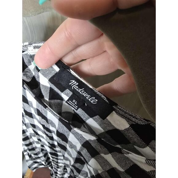 Madewell Black White Gingham Check Button Back Tie Front Blouse XL – Cottagecore - Picture 2 of 7